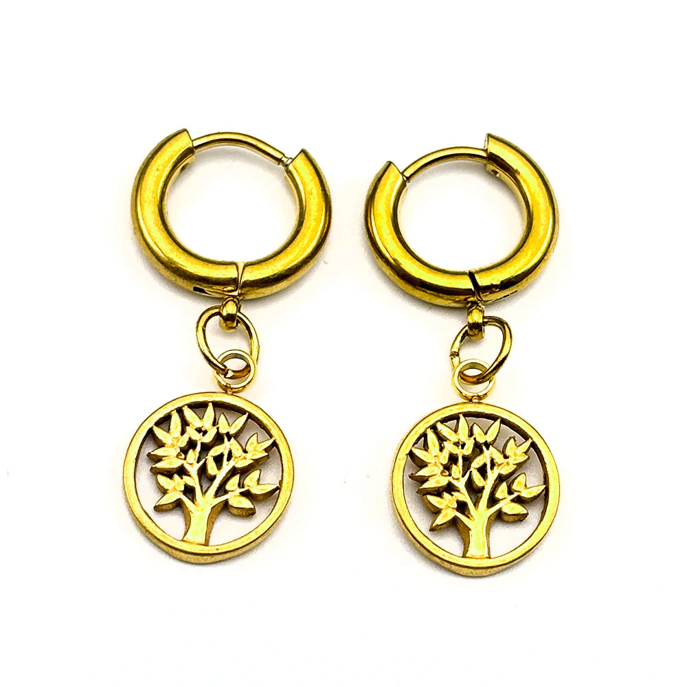 Tree Of Life Drop Earring For Women Men Stainless Steel Gold Color Spiritual Nature Insp detail view