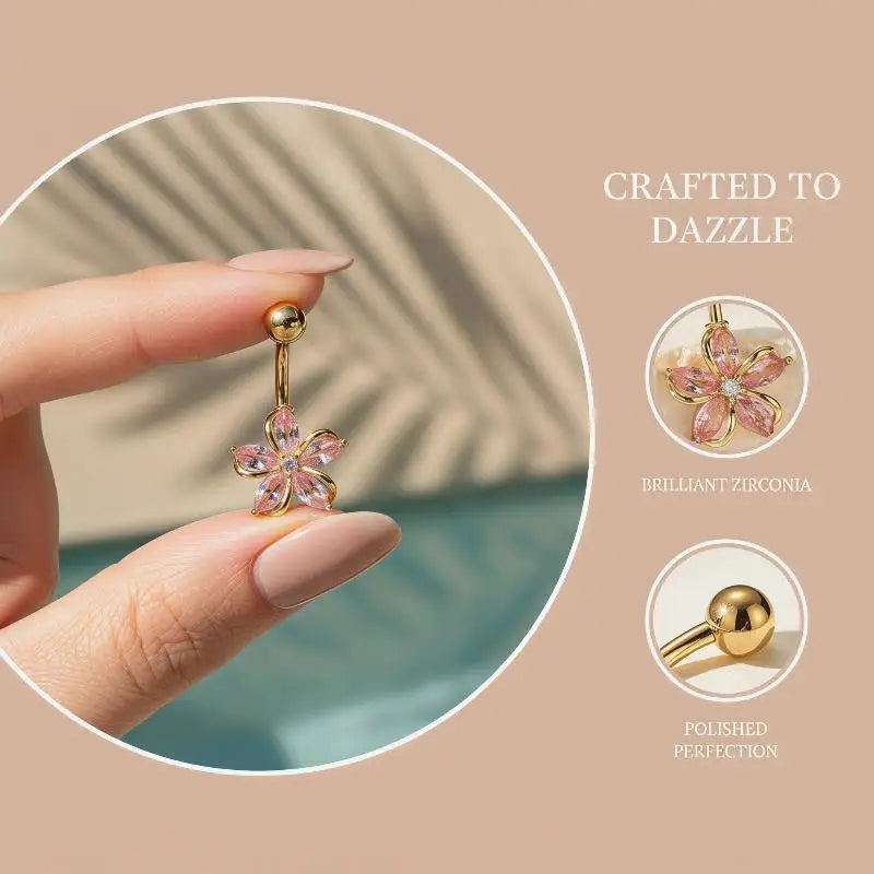 Sparkling Dangle Stainless Steel Belly Button Ring Elegant Navel Piercing Jewelry for lifestyle view
