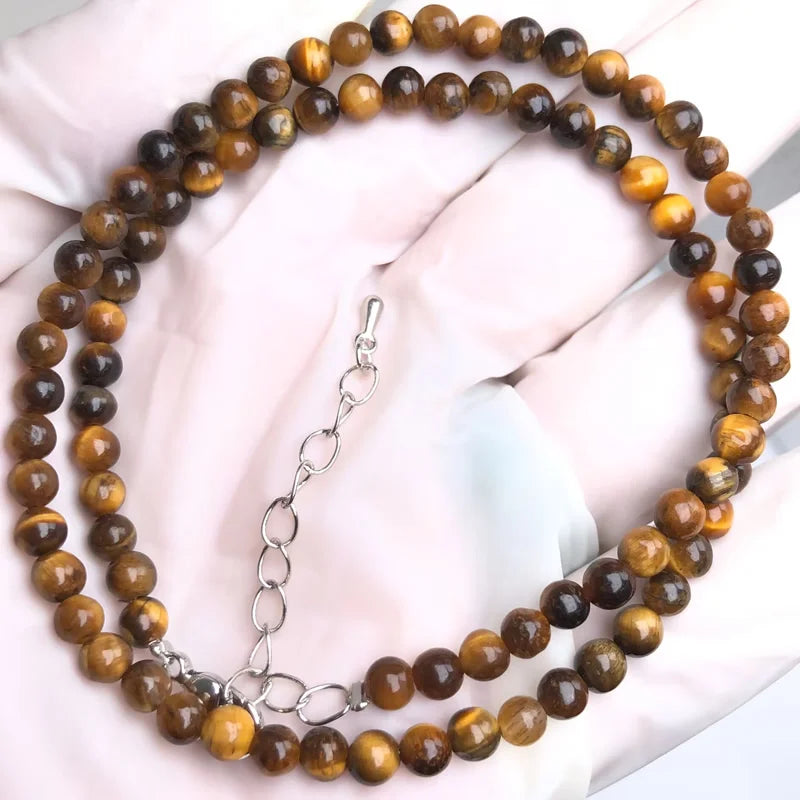Natural Stone Bead Adjustable Necklace | Agate Opal Tigers Eye Quartz Crystal Jewelry detail view