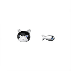 925 Sterling Silver Fish Cat Stud Earrings | Women's Wedding Luxury Piercing Jewelry
