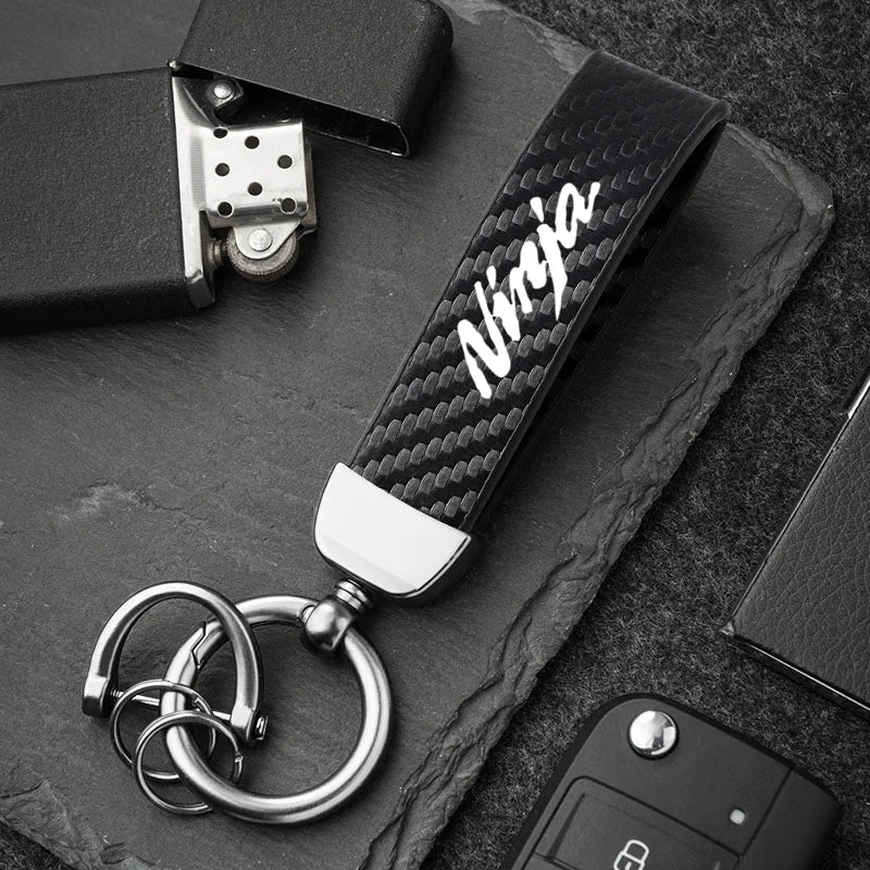 Kawasaki Carbon Fiber Keychain | Microfiber Leather Key Ring for Z400 Z900 Z800 Z750 alternate view