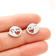 1 Pair Stainless Steel Cute Cartoon Earrings Stud Black Funny Ghost Earings Halloween alternate view