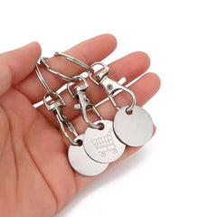 2pcs.Stainless Steel Supermarket Shopping Cart Token Keychain, Anti-loss Token Set Key close-up view