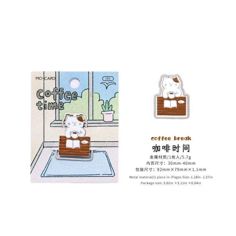 1 Piece Metal Bookmark Cat Life Cute Cartoon Page Clip for Reading Student Gift Book A close-up view