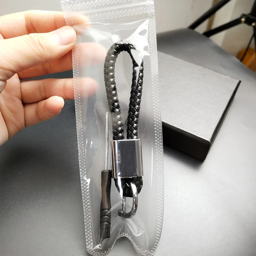 Custom Car Logo Keychain | Metal Woven Key Ring for Mercedes Benz VW Audi additional angle
