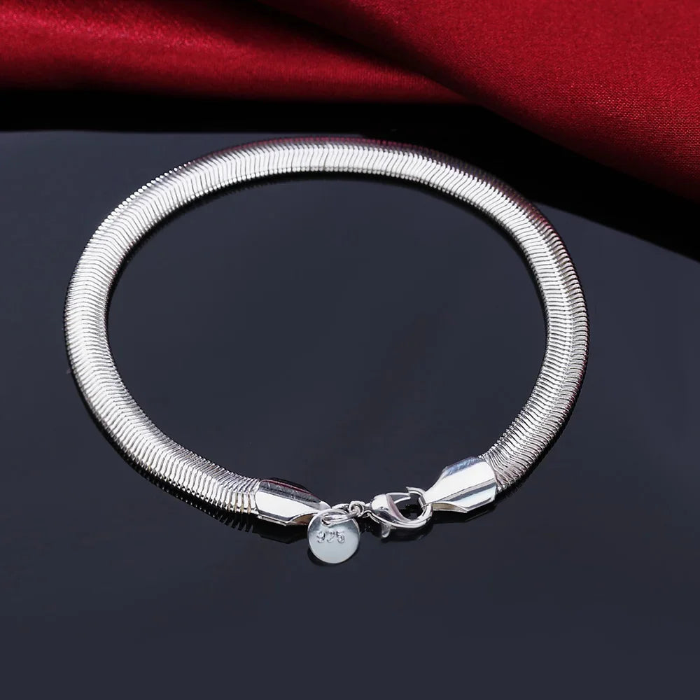 Fine 925 Sterling Silver Noble Nice Chain Solid Bracelet for Women Men Charms Party additional angle