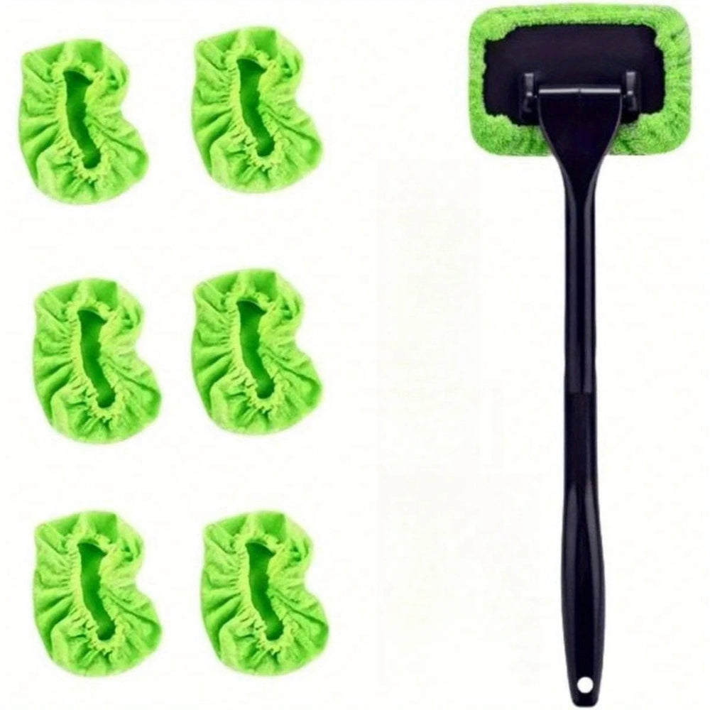 Car Windshield Cleaning Tool, Telescopic Handle Window Cleaner with Washable Microfiber Pads, Green