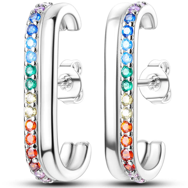 Hot Classic Original 925 Sterling Silver Earrings Colorful Circle Hoop Earrings For Wo close-up view