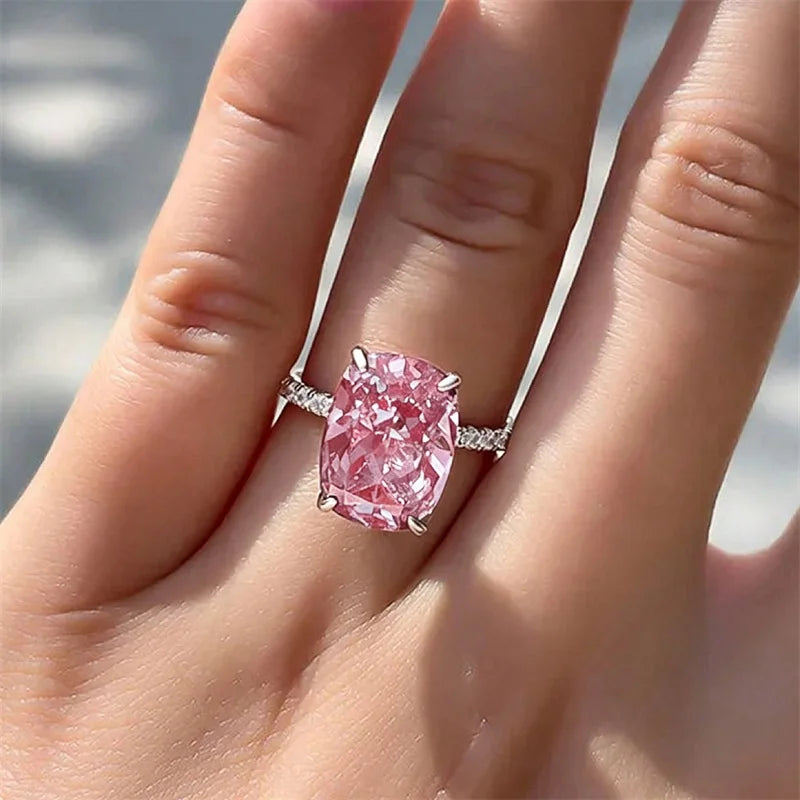 Huitan Big Oval Blue CZ Rings Women Temperament Elegant Female Accessories for Weddin lifestyle view