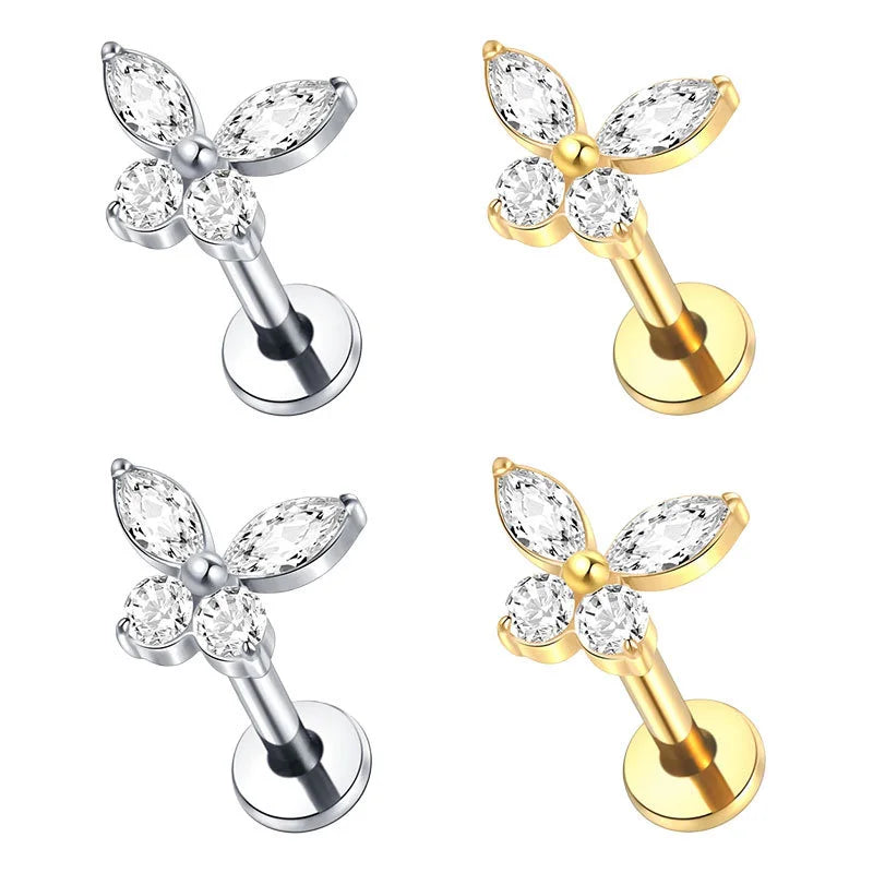 EVISPOL G23 Titanium Hypoallergenic Butterfly Lip Rings for Women Dainty CZ Inner Thread detail view