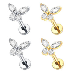 EVISPOL G23 Titanium Hypoallergenic Butterfly Lip Rings for Women Dainty CZ Inner Thread detail view