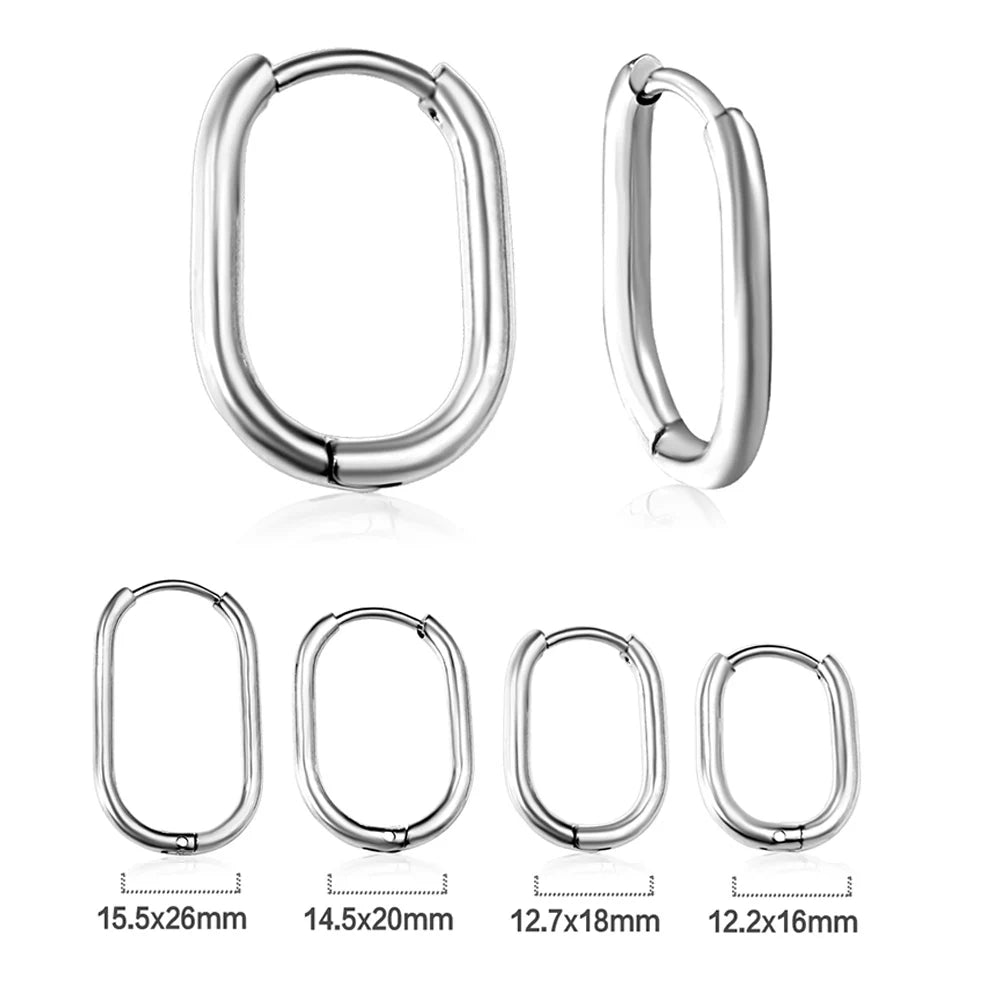 LUXUSTEEL Golden Plated Geometric Oval Hoop Earrings | Unisex Fashion Earrings detail view