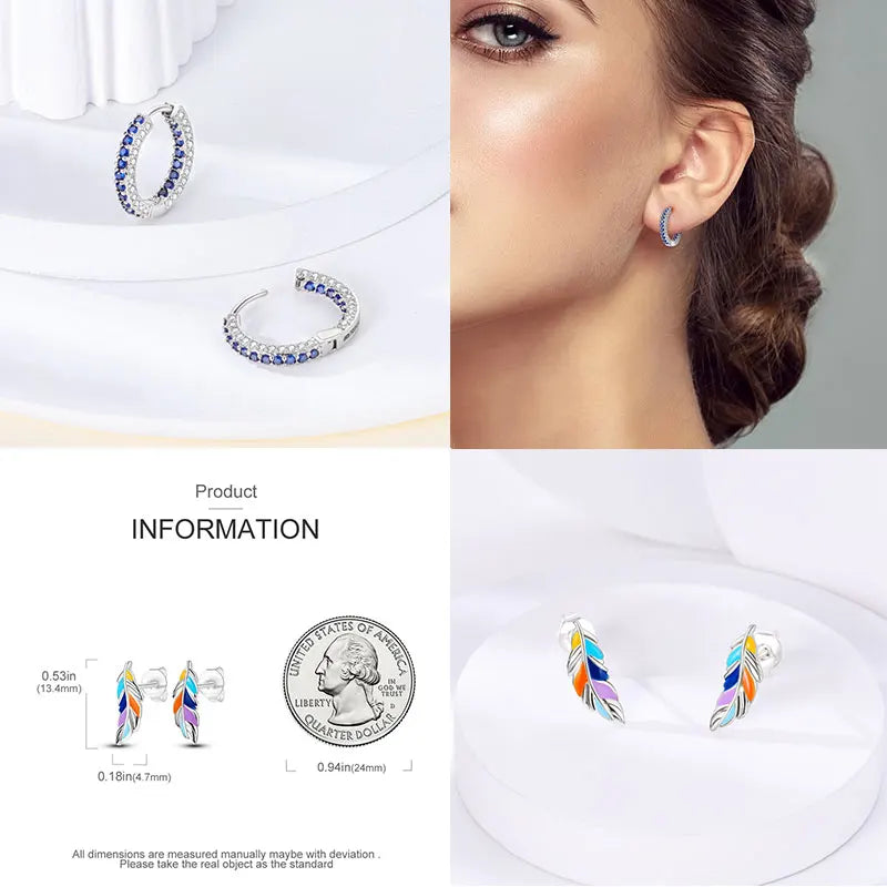 Hot Classic Original 925 Sterling Silver Earrings Colorful Circle Hoop Earrings For Wo close-up view