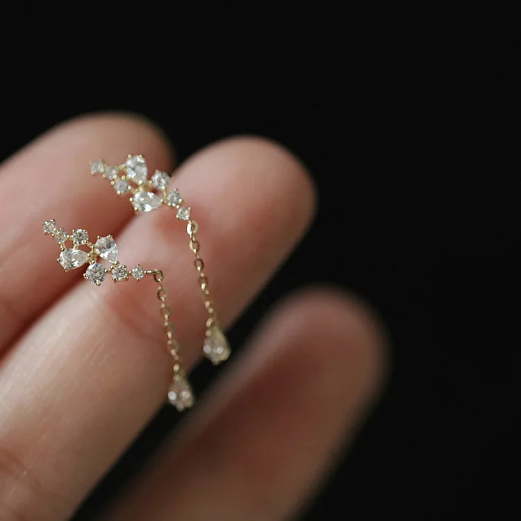 925 Silver Needle Simple Shiny Zircon Earrings Gold Plating Jewelry Crystal Stud Earr lifestyle view