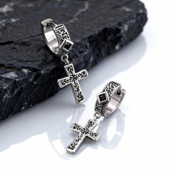 Vintage Celtic Knot Cross Hoop Earrings for Men,Anti Allergy BlackS Square Zircon Drop Earrings,Viking Jewelry Gift