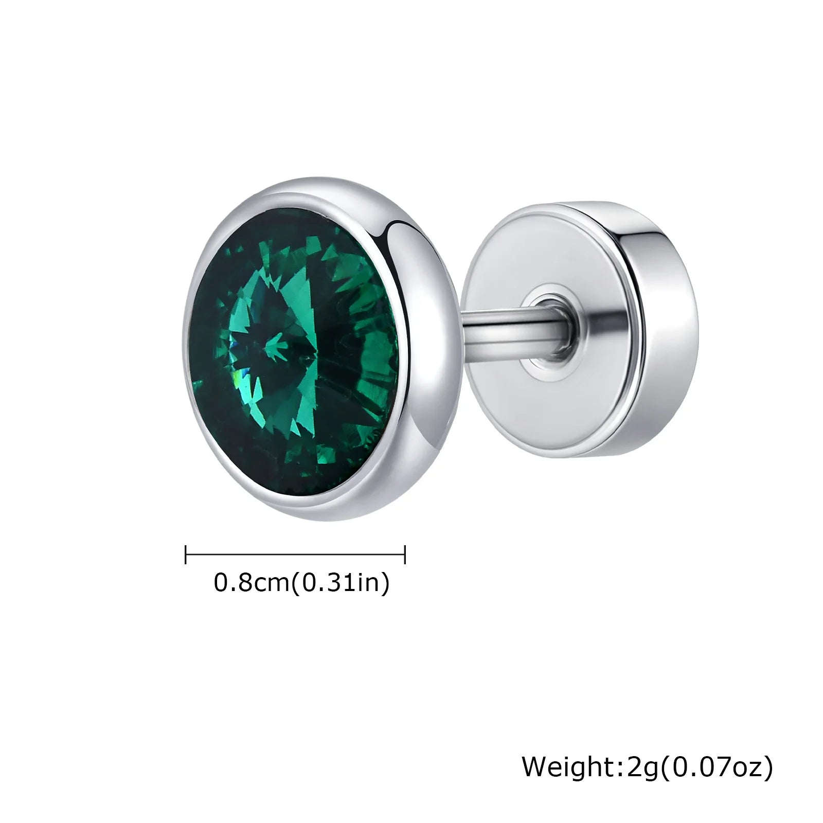 8mm Stainless Steel Screw Back Earrings for Men | Faceted Zircon Studs alternate view
