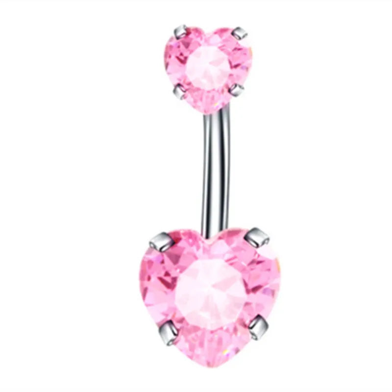 1PCS Pink Crown Belly Button Rings Jewelry Stainless Steel Heart Navel Piercing Barbell detail view