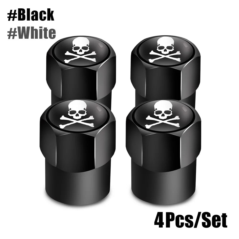 Red Skull Logo Valve Caps 4 Pcs Aluminum Alloy Tire Stem Covers detail view