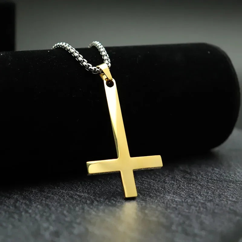 Simple Cross With Circle Pendant Necklace | Stainless Steel Christ Cruz Chain for Men close-up view