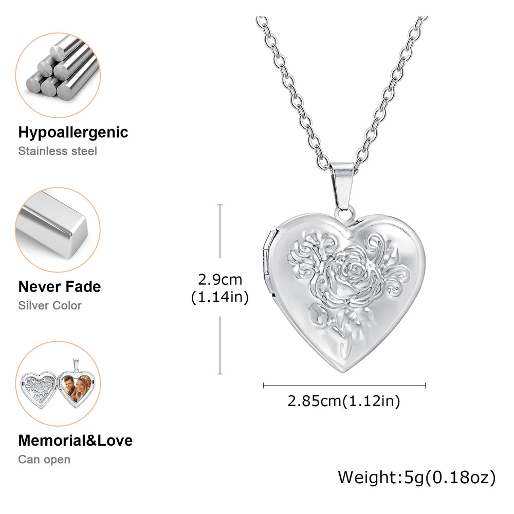 Vnox Never Fade Silver Color Stainless Steel Women Locket Pendant, Openable Heart Pendan detail view