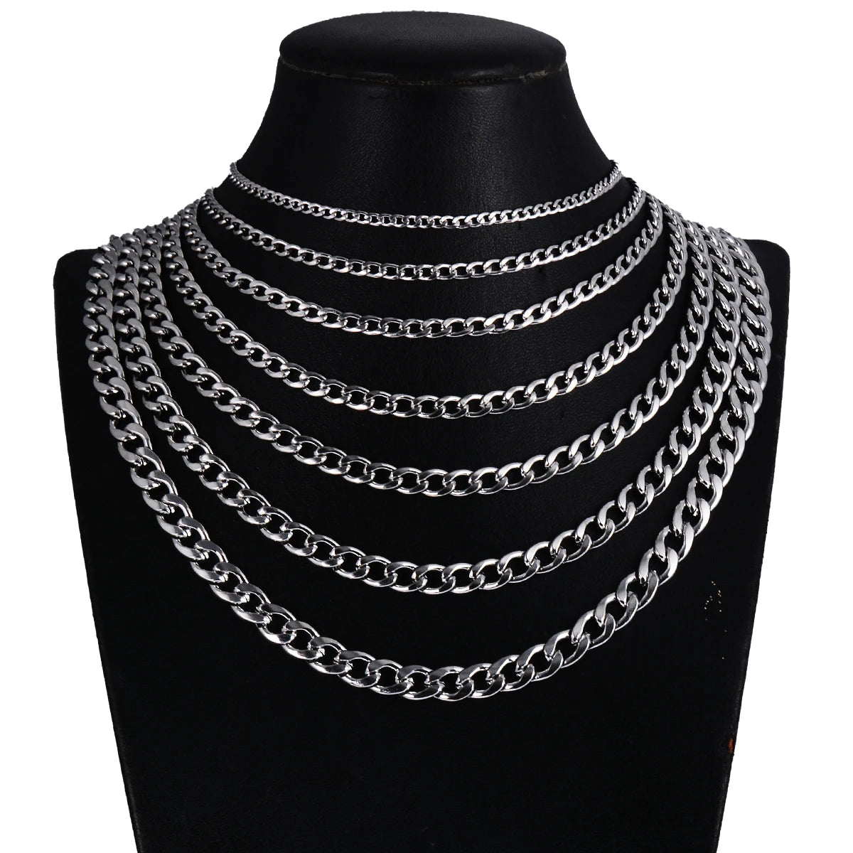 Stainless Steel Curb Cuban Link Chain Necklace | Unisex Punk Choker Jewelry additional angle
