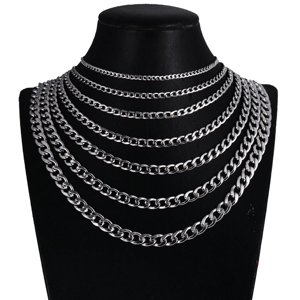 Stainless Steel Curb Cuban Link Chain Necklace | Unisex Punk Choker Jewelry additional angle