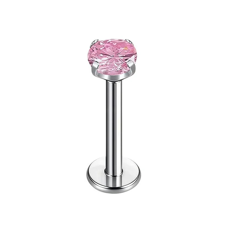 ASTM F136 Titanium 16G CZ Labret Lip Studs Helix Tragus Cartilage Flat Back Earrings N close-up view