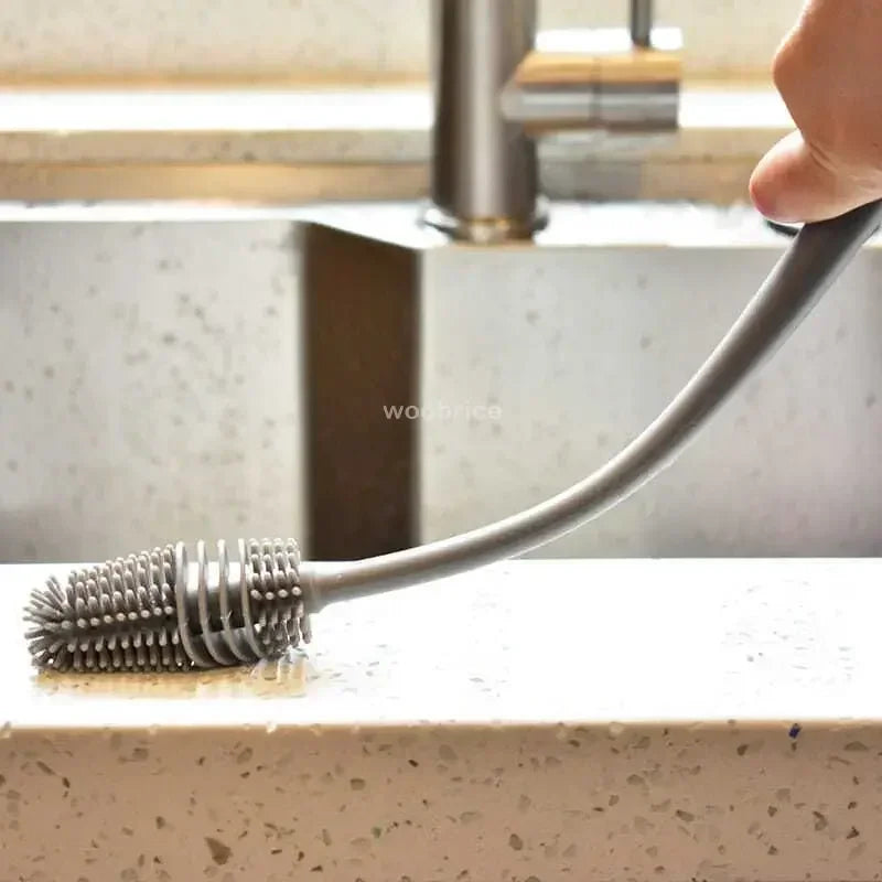 Silicone Milk Bottle Brush Cup Scrubber Glass Cleaner Kitchen Cleaning Tool Long Handl close-up view