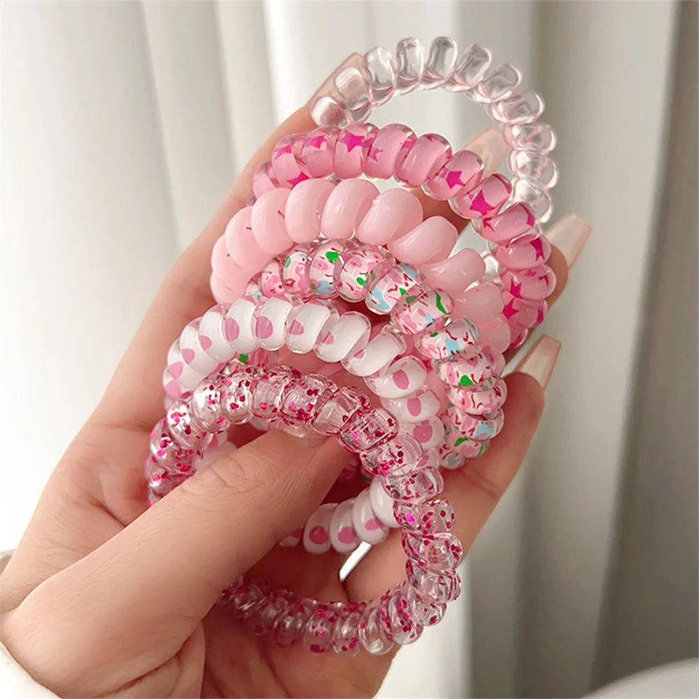 6pcs Sweet Cute Colorful Spiral Hair Ties Resin Jelly Coil Hair Rings Elastic Women G lifestyle view