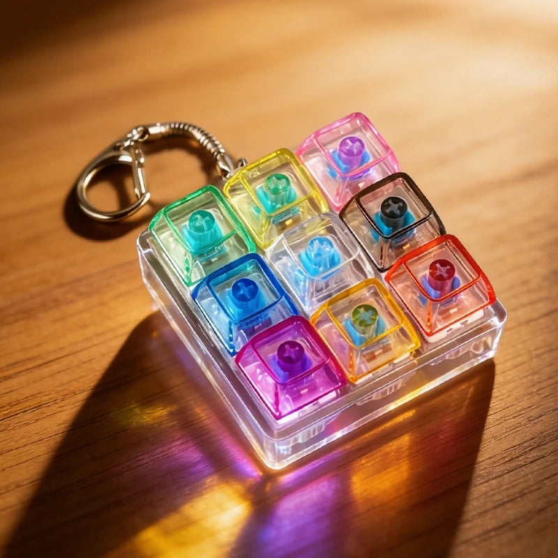 LED Light-Up Keychain Keyboard Clickable Button Fidget Toy for Stress Anxiety Relief P close-up view