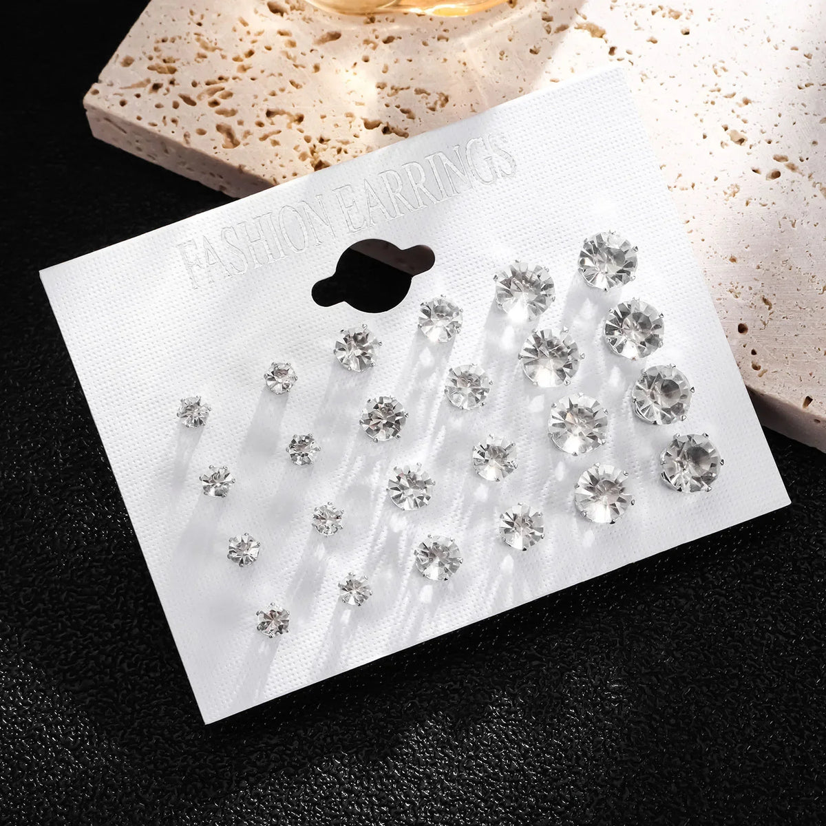 White Crystal Wedding Stud Earrings for Women Men 12 Pair alternate view