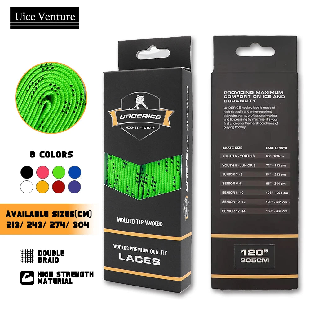 UICE Ice Hockey Shoelaces Box-Packed Ice Hockey Skate Laces 84/96/108/120in Dual Layer Braid Extra R