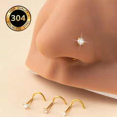 1/3/5Pcs Minimalist Curved Bar Nose Studs Stainless Steel CZ Inlaid Nose Piercing Jewelry For Women