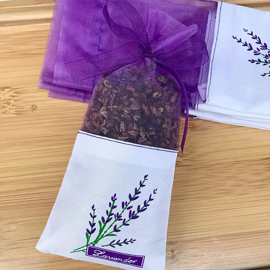 20pcs Lace Linen Sachet Empty Bags | Purple Strap Mesh for Aromatherapy detail view