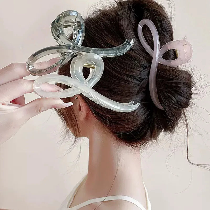 Elegant Jelly Color Bow Hair Claw For Women Girls Sweet Hair Ornament Back Headband Ha close-up view