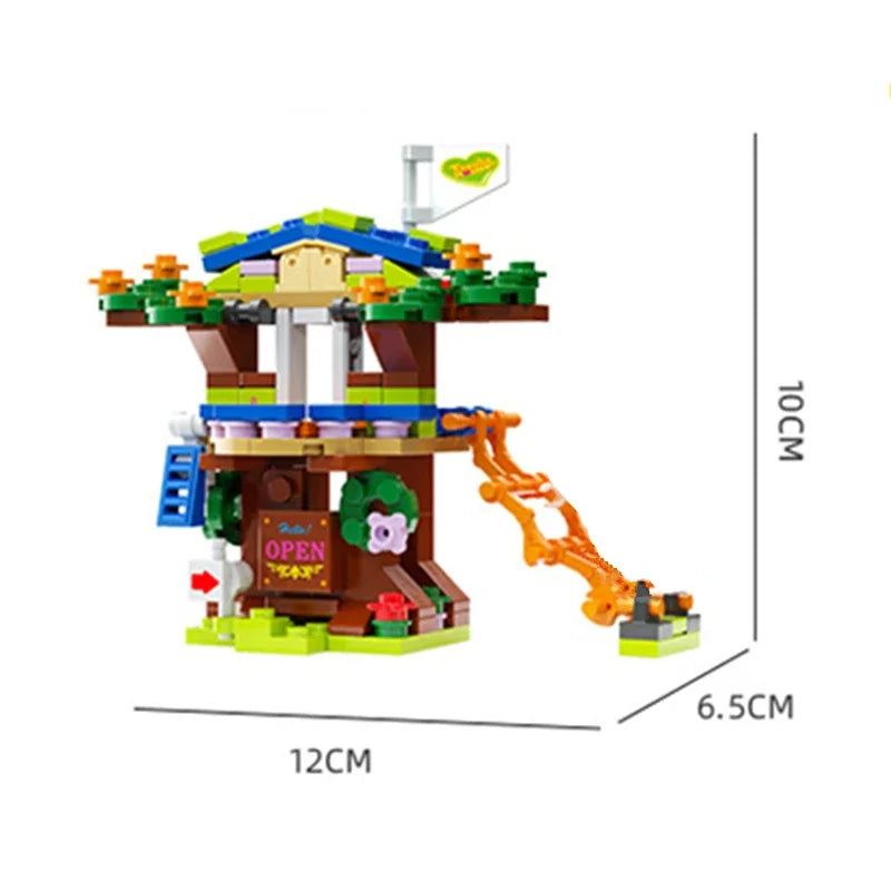 6in1 Tree House Building Blocks Set | Girls Castle Room with Climb Slide detail view