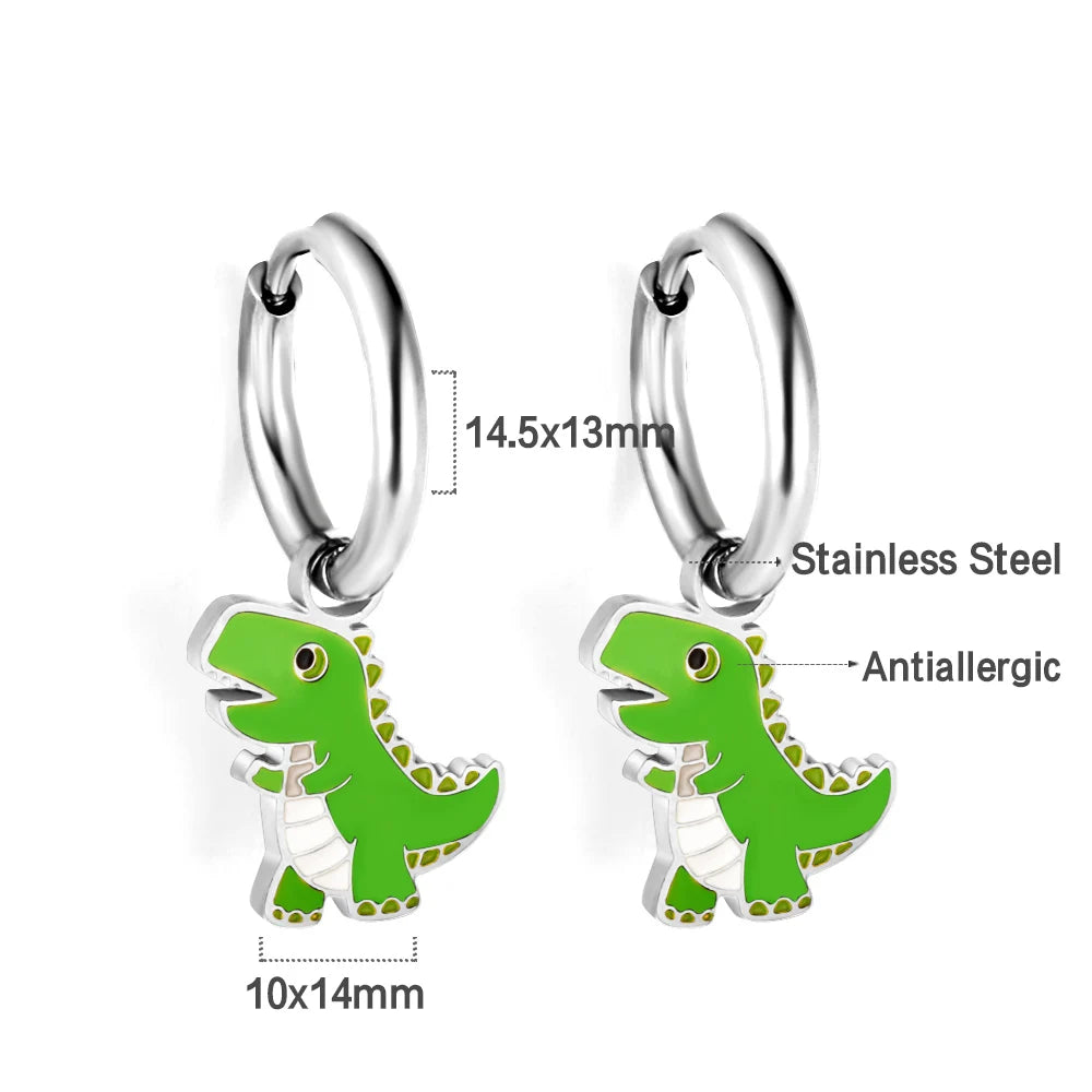 LUXUSTEEL Golden Animal style Women's Hoop Earrings Stainless Steel Earring Panda Dinosa detail view