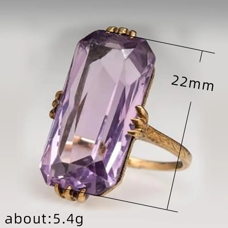 Huitan Purple Stone Rings Women Vintage Party Elegant Lady's Ring Birthday Anniversary Gift Exaggerated Female Fashion Jewelry