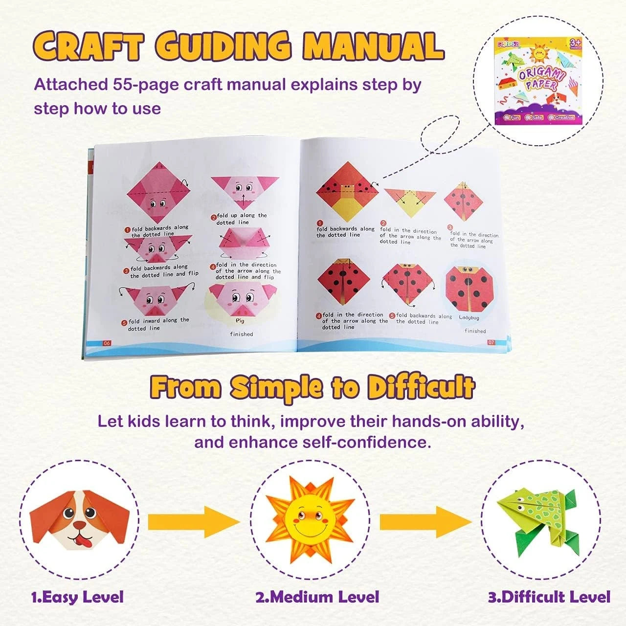 Origami Paper Set 54 Sheets | Double-Sided Folding Paper with Instructions detail view