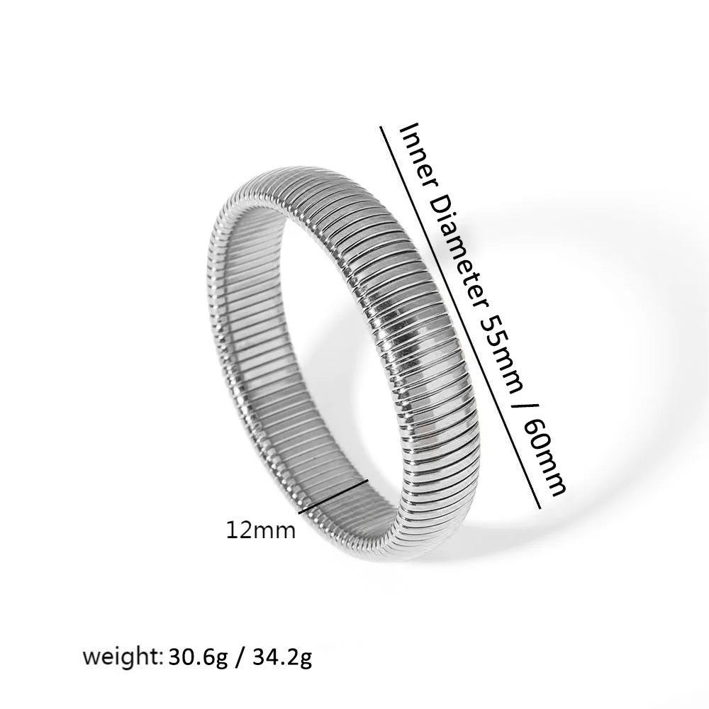 304L Stainless Steel Elastic Bracelet Women 18k Gold Plated Charm Punk Wide Chunky additional angle
