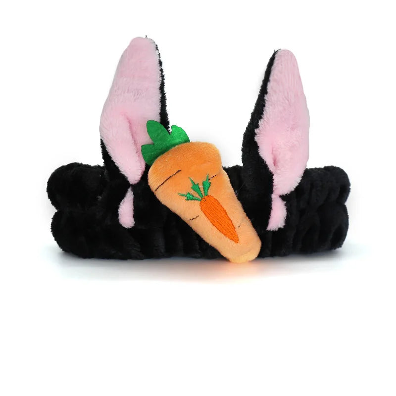 Cute Red Horns Elastic Hairbands for Women Wash Face Sport Soft Plush Rabbit Ears Headba detail view