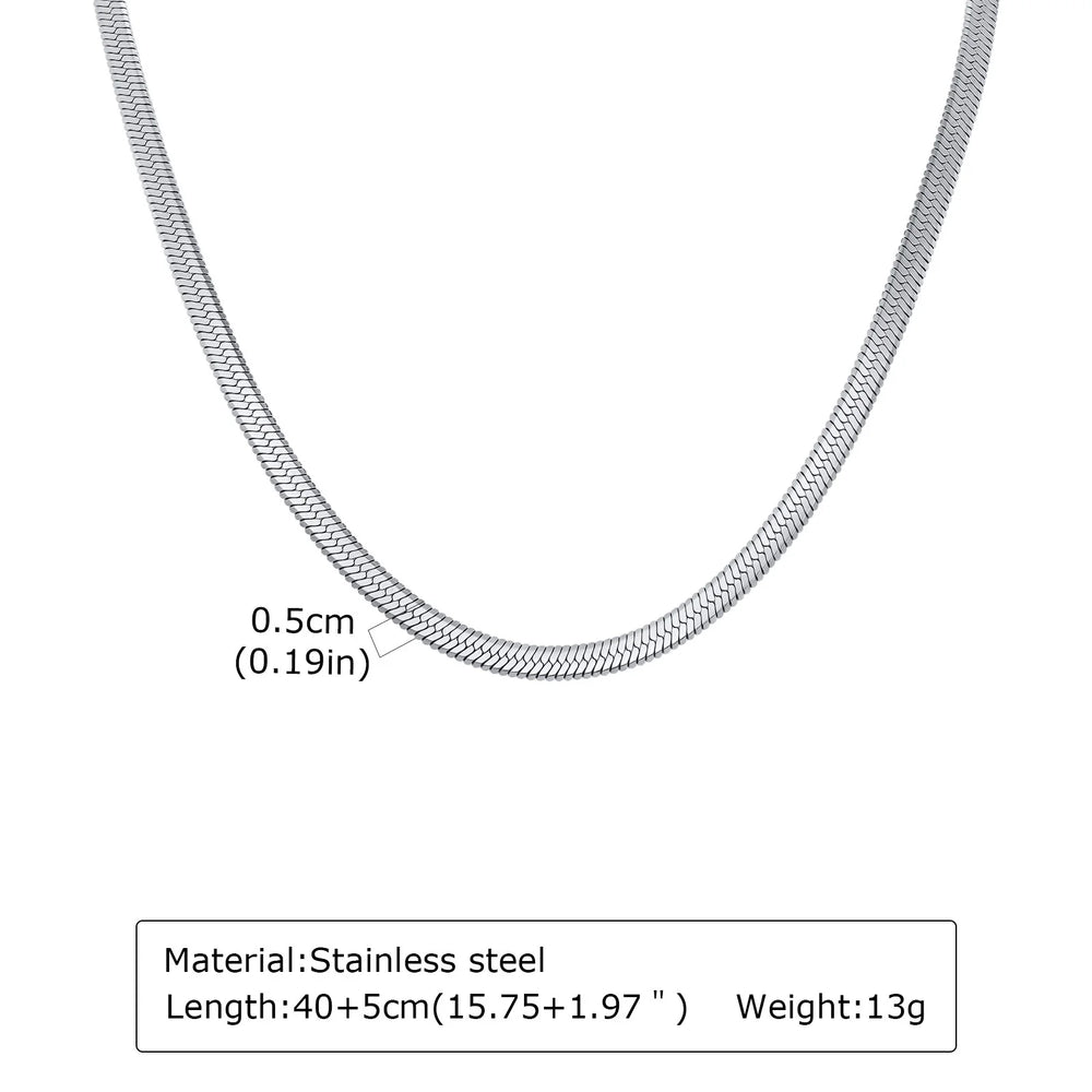 Stainless Steel Snake Chain Necklace for Women Men, Silver Color Herringbone Choker F lifestyle view