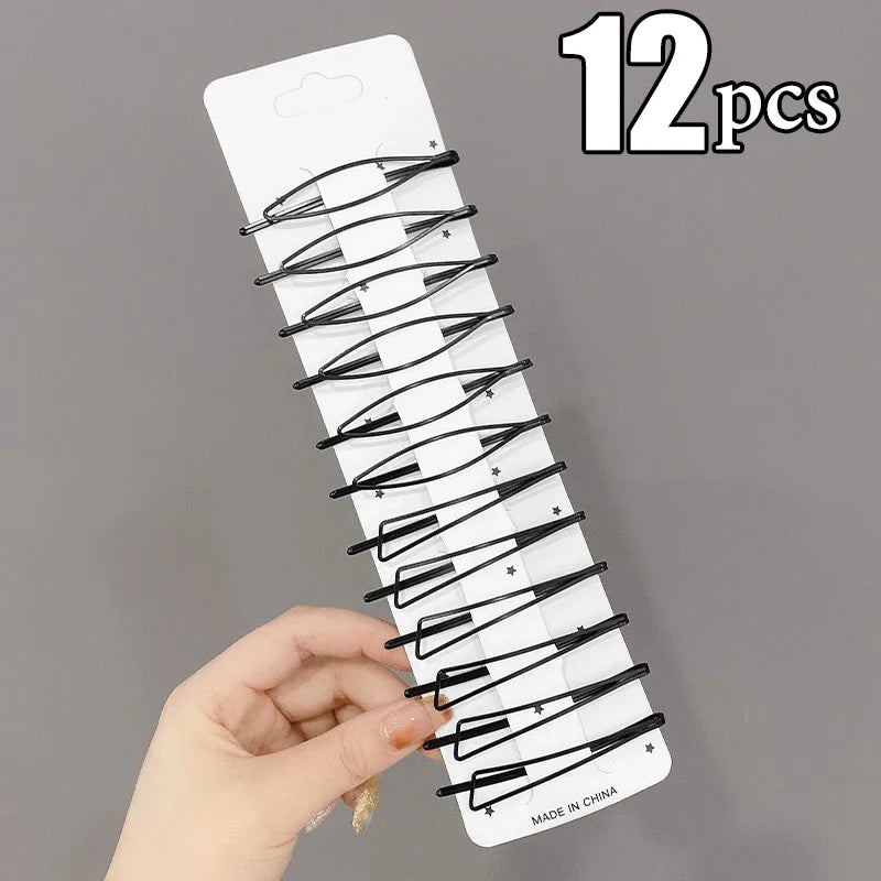 3/12Pcs Black Hair Clips Bobby Pins Wavy Fashion Hairpins Metal Barrettes Invisible B alternate view