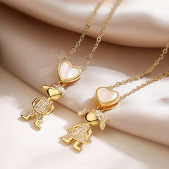 Luxury Gold-Plated Heart-Shaped Pendant Necklace for Boys And Girls Korean Trend Niche Anti Allergy