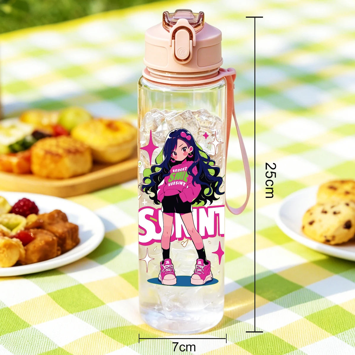 1 Piece 750ml (26 fl oz) Cartoon Anime Girl Printed Straw Cup, Summer Water Bottle, BPA detail view