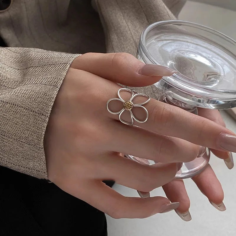 VENTFILLE 925 Sterling Silve Flower Ring for Women Gift Hollow Out Design Retro Hip H lifestyle view