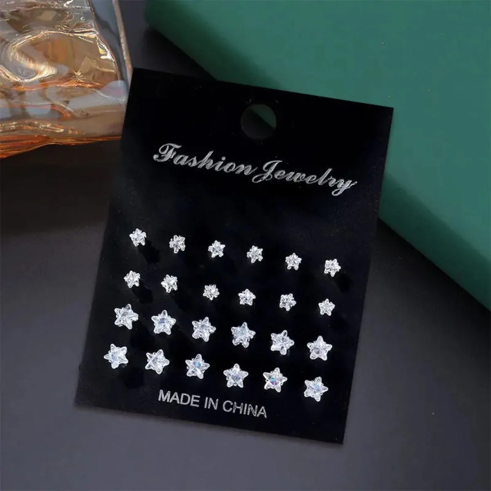 12 Pairs Stainless Steel Stud Earrings Set for Women Men | Zircon Bud Jewelry Gift additional angle