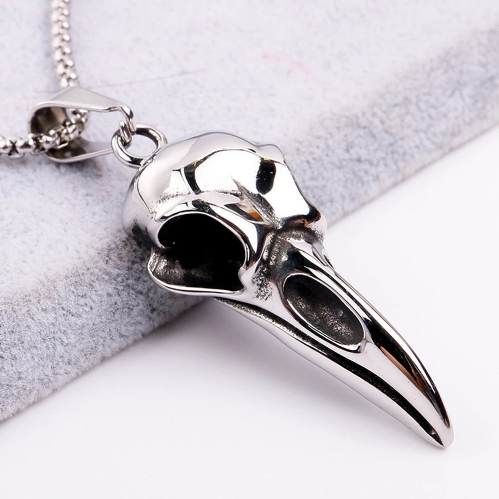 Viking Crow Skull Pendant Necklace | Stainless Steel Punk Jewelry for Men and Women lifestyle view