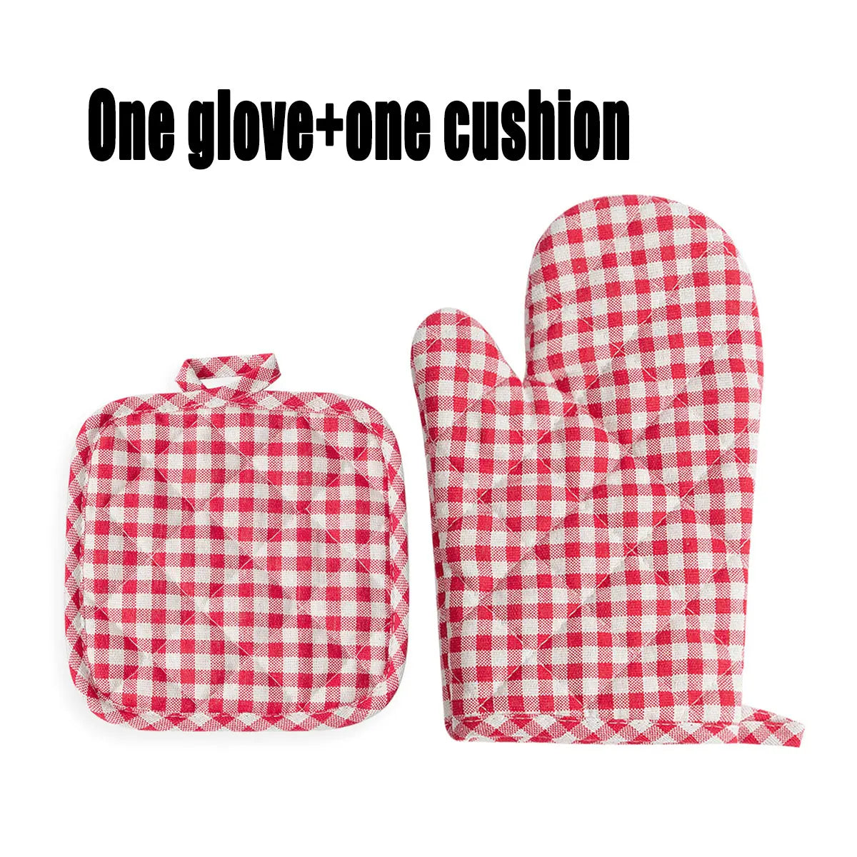 Anti Scald Oven Gloves Set | Cotton Lined Thick Kitchen Gloves with Red Checkered Des lifestyle view