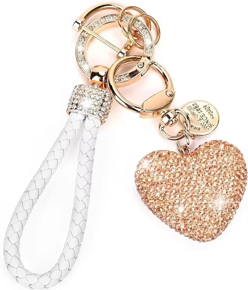 Leather Love Key Chain | Heart-Shaped Car Bag Pendant close-up view